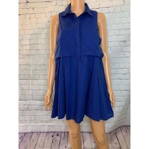 Zara 100% Cotton royal Blue Casual collared Dress button down boho size xs
